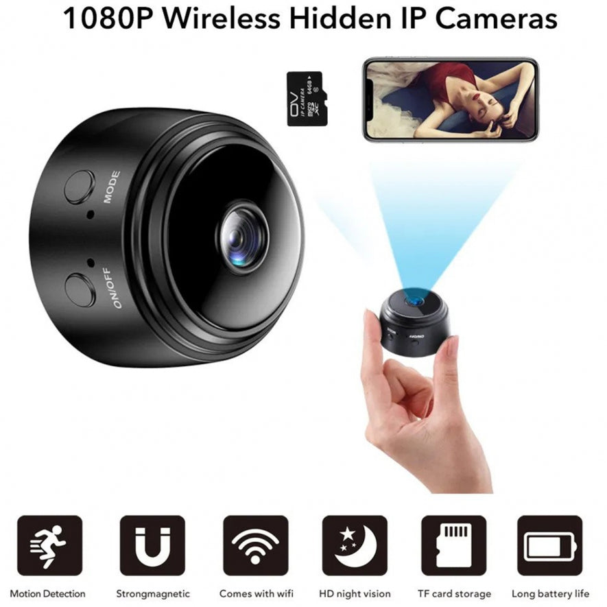 Wireless 1080p Wi-Fi Mini Camera | Motion detection, night mode, built-in battery, magnet