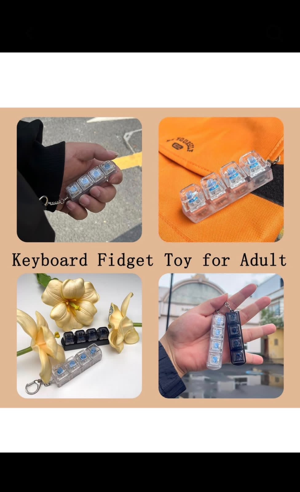 Keyboard Fidget Stress Relief Keychain for Kids & Adults