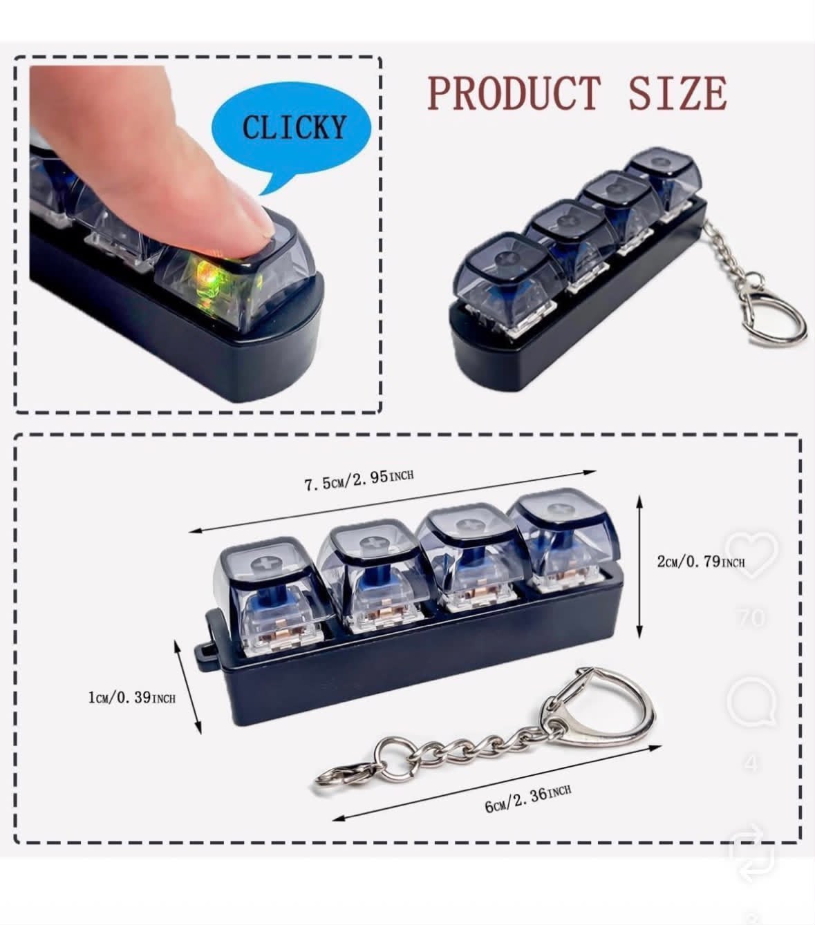 Keyboard Fidget Stress Relief Keychain for Kids & Adults