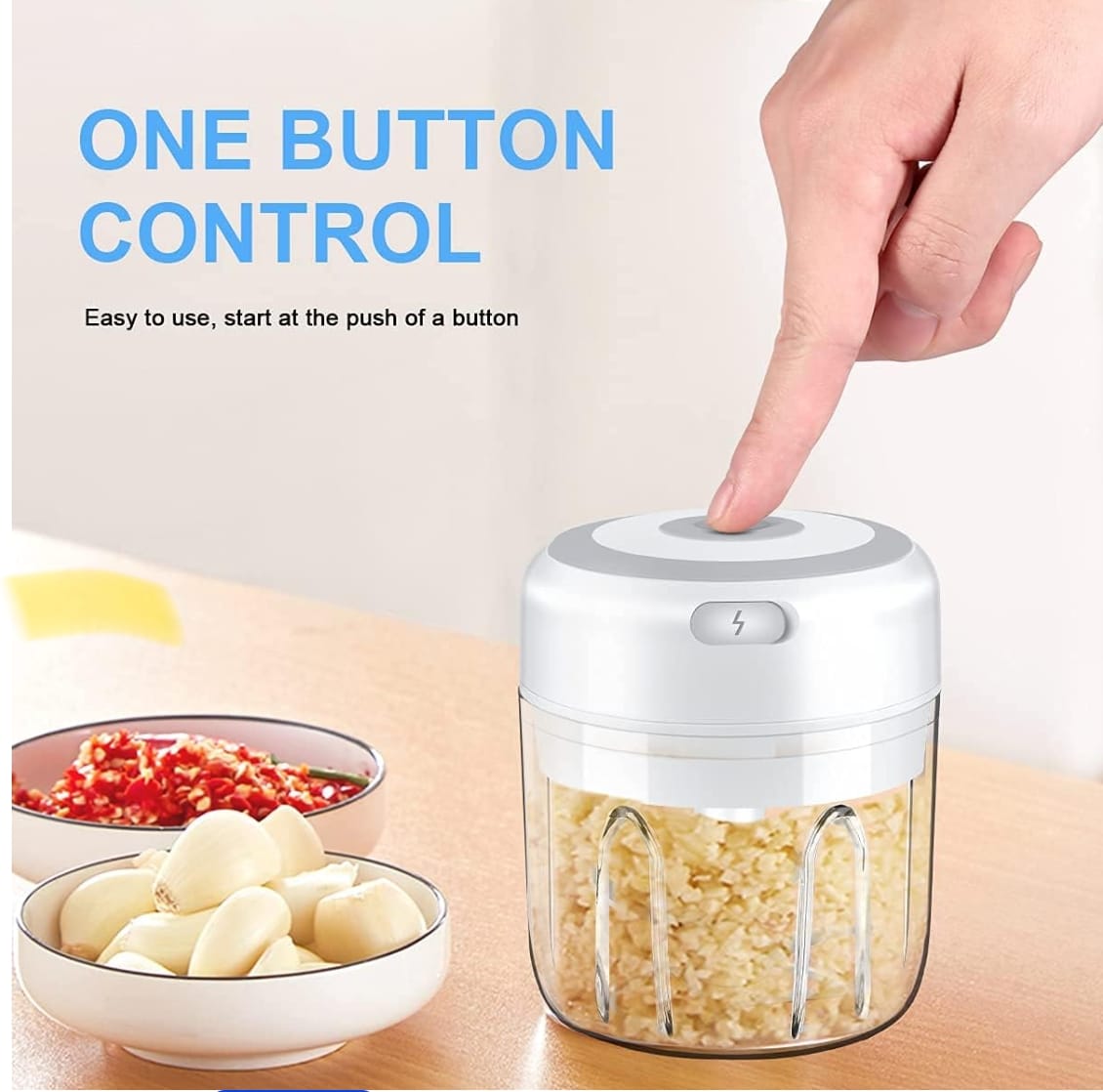 Electric Mini Garlic Chopper, Portable Food Processor, Vegetable Chopper Onion Mincer, Cordless Meat Grinder with USB Charging for Vegetable, Pepper, Onion, Baby Food, Seasoning, Nuts (BPA-Free)